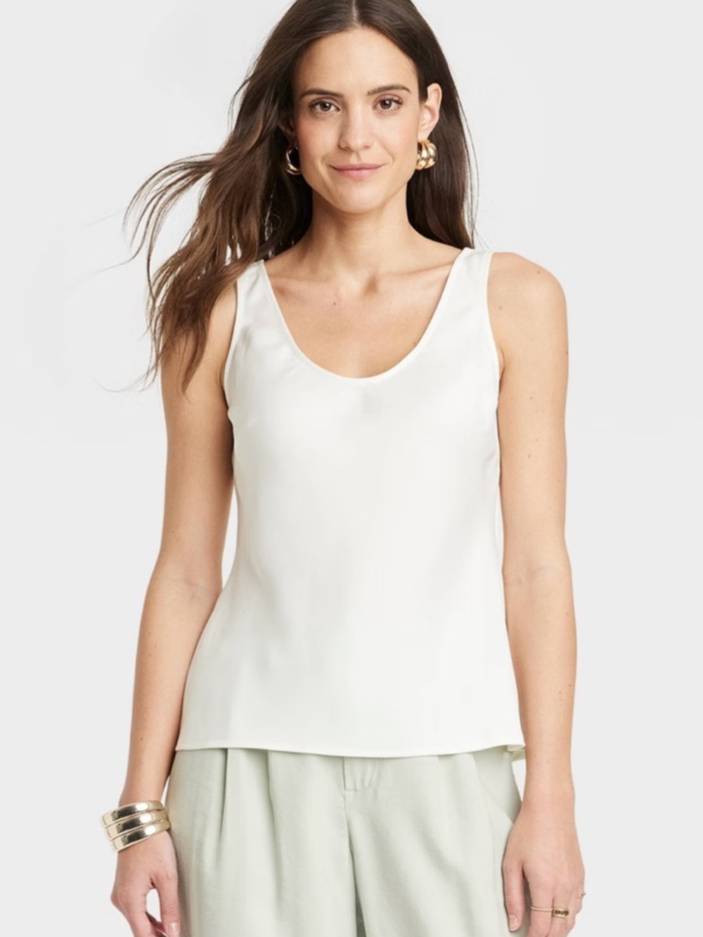 New! Women's Satin Woven Shell Tank Top - A New Day™ Cream, Size XS